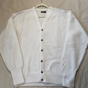 Vtg Marshall Field & Company Cardigan Sweat Men XL Fine Knit Ivory